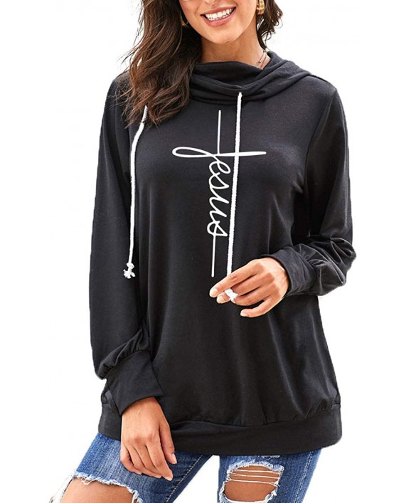 Women's Fall Casual Cowl Neck Long Sleeve Hoodie Loose Drawstring Pullover Tunic Hooded Sweatshirt Tops at Women’s Clothing store