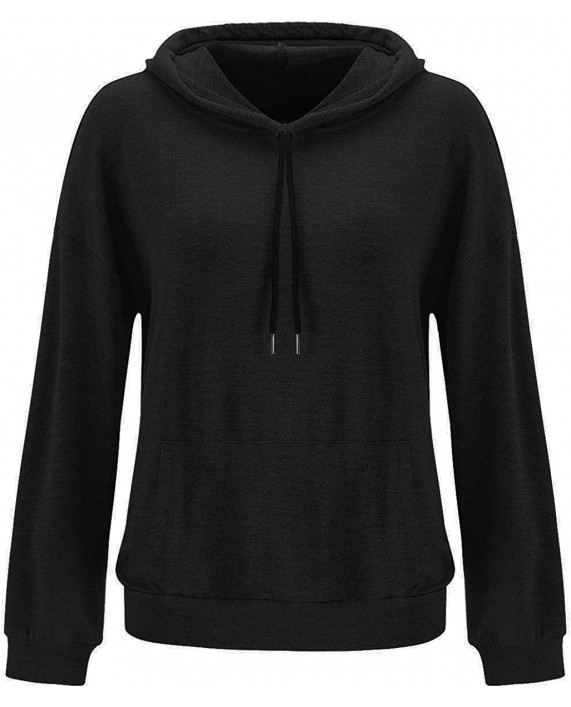 Women's Long Sleeve Lightweight Hooded Loose Solid Color Drawstring Sweatshirt Pullover Tops at Women’s Clothing store