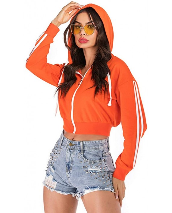Women’s Solid Sweatshirt Long Sleeve Crop Hoodie Zipper Workout Drawstring Hooded Tops at Women’s Clothing store