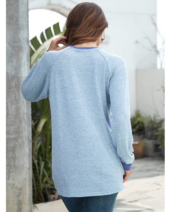 YIQIAN Women's Long Sleeve Round Neck Casual Pocket T-Shirt Blouse Sweatshirt Long Sleeve Top at Women’s Clothing store