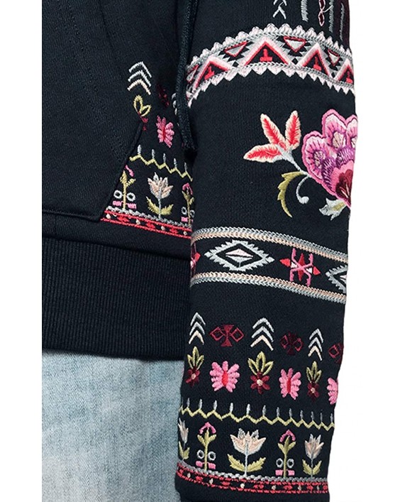 zeyubird Womens Bohemian Floral Zip Up Hooded Sweatshirt Jacket Long Sleeve Tops Embroidered Tops for Women Hoodies at Women’s Clothing store