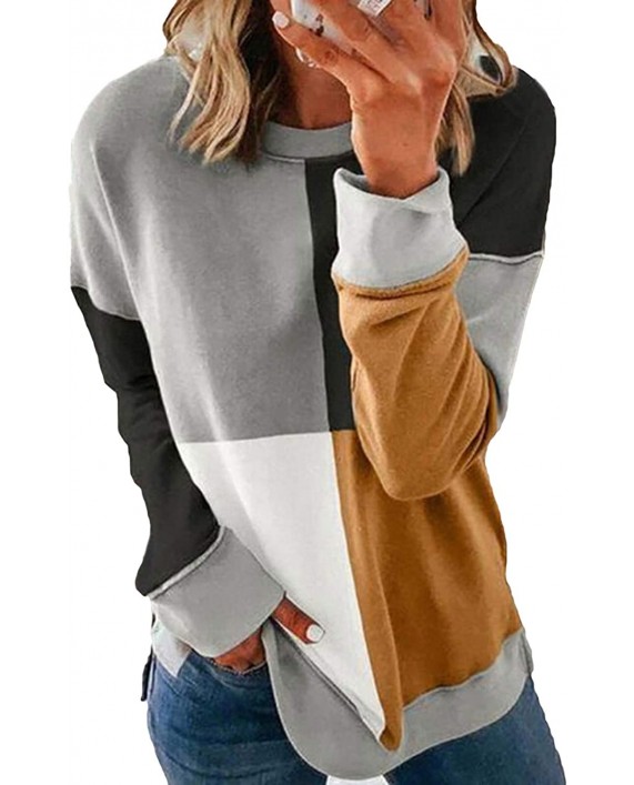 ZKESS Womens Color Block Striped Long Sleeve Round Neck Sweatshirt Printed Blouse Tops Shirts