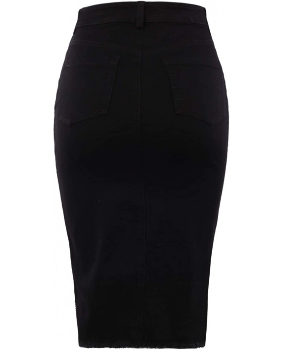 A2Y Women's Slim Fit Rayon Knee Length Unhem Back Slit Denim Jean Pencil Skirt at Women’s Clothing store