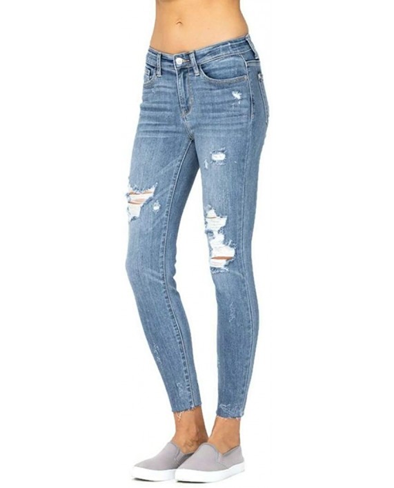 Judy Blue Women's Mid Rise Distressed Raw Hem Ankle Skinny Jeans at Women's Jeans store