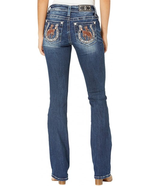 Miss Me Women's Chloe Mid-Rise Slim Fit Chloe Bootcut Embroidered Horse Jeans