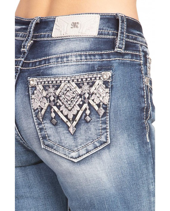Miss Me Women's Mid-Rise Straight Leg Jeans with Embroidery Designs