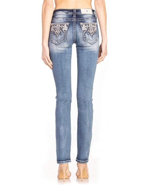 Miss Me Women's Mid-Rise Straight Leg Jeans with Embroidery Designs