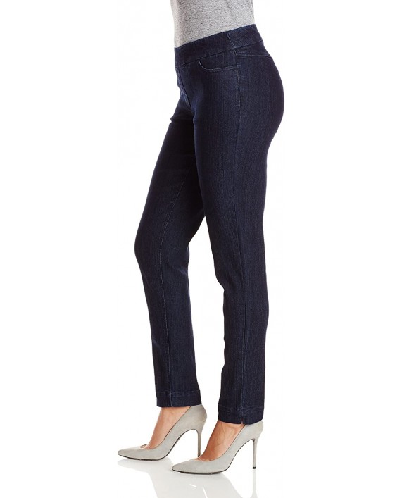 SLIM-SATION Women's Wide Band Pull On Straight Leg Pant with Front Pocket Denim 8 at Women's Jeans store