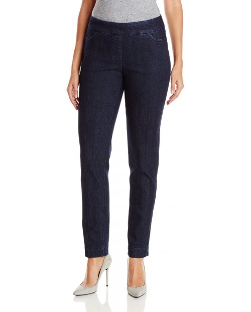 SLIM-SATION Women's Wide Band Pull On Straight Leg Pant with Front Pocket Denim 8 at  Women's Jeans store