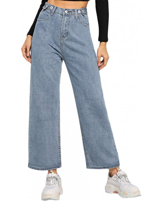 SOLY HUX Women's Casual High Waisted Button Jeans Wide Leg Denim Pants at Women's Jeans store
