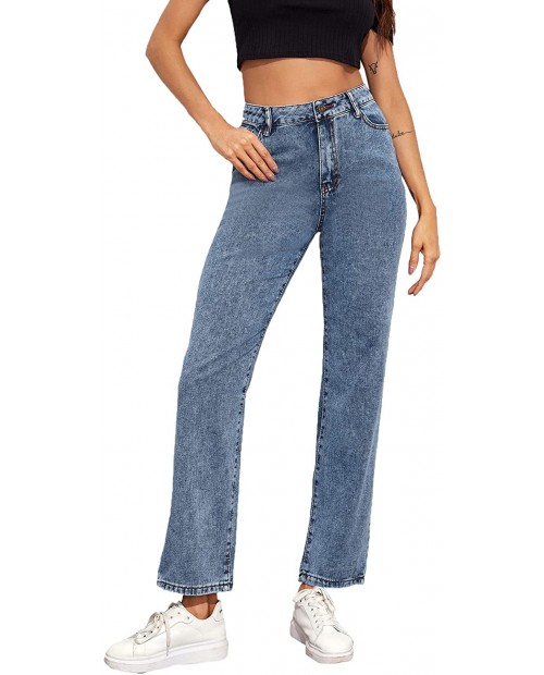SOLY HUX Women's Casual High Waisted Jeans Straight Leg Denim Pants at  Women's Jeans store