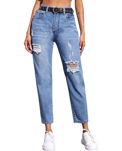 SOLY HUX Women's Mid Waist Ripped Jeans Casual Pocket Denim Pants at  Women's Jeans store