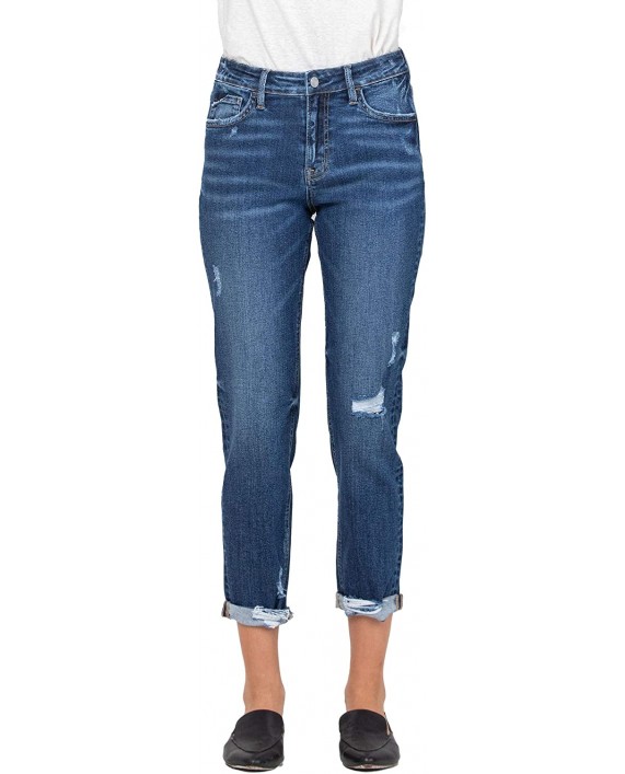VERVET by Flying Monkey Distressed Roll Up Stretch Boyfriend Jeans at Women's Jeans store