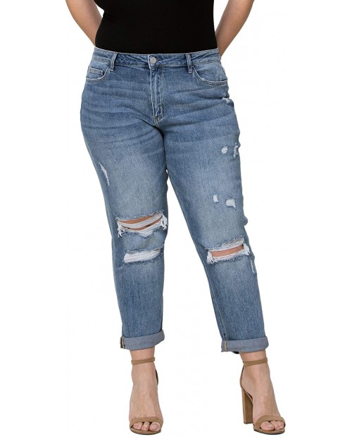 VERVET by Flying Monkey Plus Size Distressed Stretch Boyfriend Jeans at  Women's Jeans store