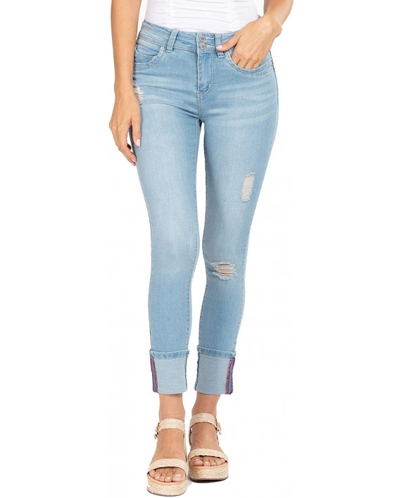 YMI Women's Junior Wannabettabutt Mid Rise 2 Button Mega Cuff Skinny Jeans
