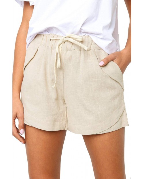 FEKOAFE Women Comfy Drawstring Casual Elastic Waist Cotton Shorts with Pockets S-2XL