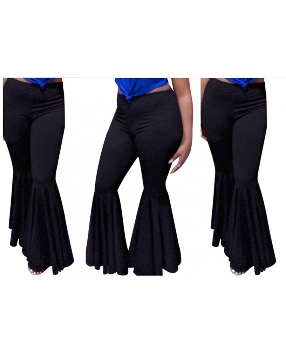 GUOLEZEEV Women Bell Bottoms Solid Elastic Waist Stretchy Fitted and Flared Pants Plus Size at Women’s Clothing store