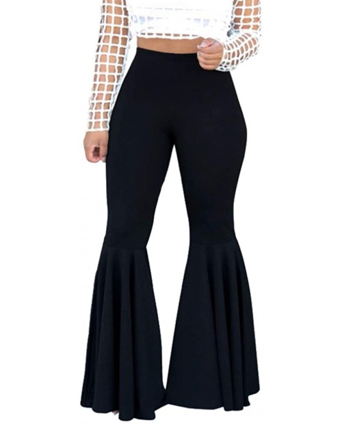 GUOLEZEEV Women Bell Bottoms Solid Elastic Waist Stretchy Fitted and Flared Pants Plus Size at  Women’s Clothing store