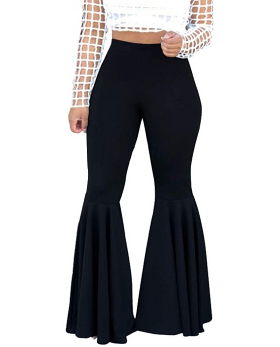 GUOLEZEEV Women Bell Bottoms Solid Elastic Waist Stretchy Fitted and Flared Pants Plus Size at Women’s Clothing store