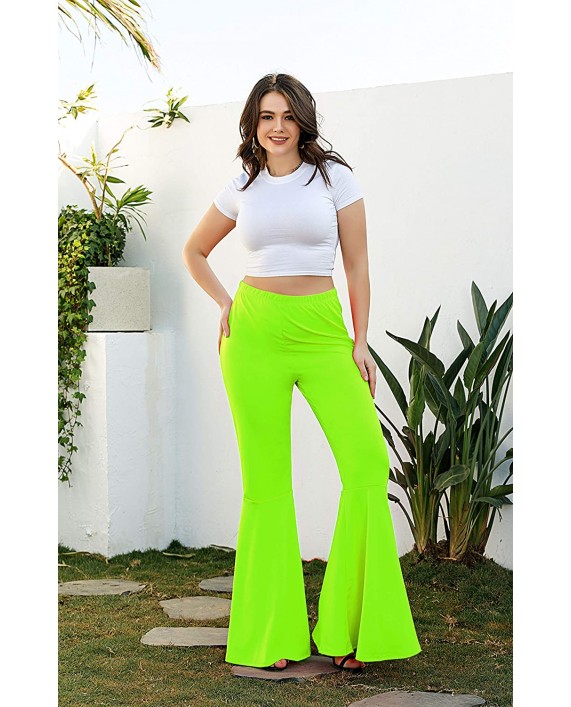 ksotutm Women's Causal Ruffle Flare High Waist Bell Bottoms Slim Fit Stretchy Wide Leg Pants Trousers with Plus Size at Women’s Clothing store