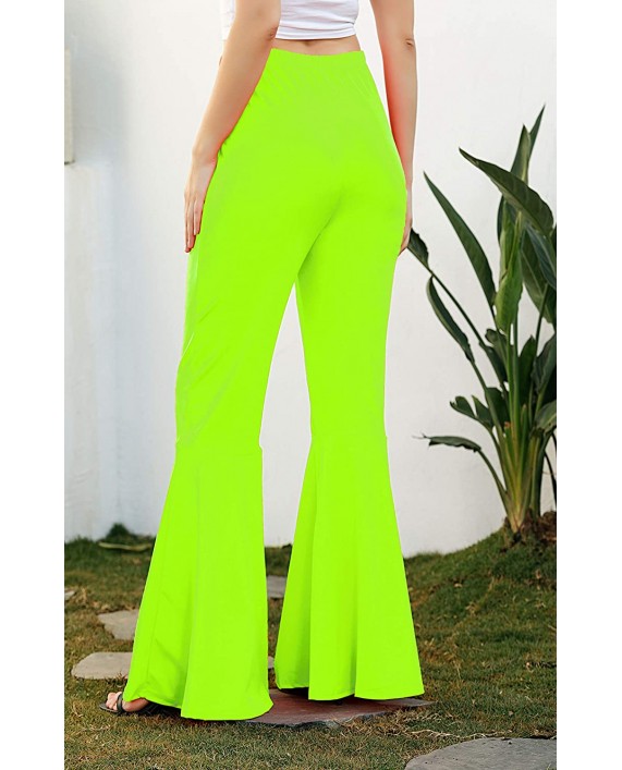ksotutm Women's Causal Ruffle Flare High Waist Bell Bottoms Slim Fit Stretchy Wide Leg Pants Trousers with Plus Size at Women’s Clothing store