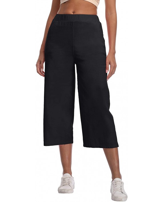 LIGHTBACK Womens Wide Leg Pants Culottes Cropped Casual Loose Elastic Waist Lounge Trousers at Women’s Clothing store