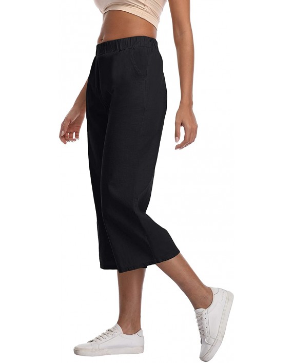 LIGHTBACK Womens Wide Leg Pants Culottes Cropped Casual Loose Elastic Waist Lounge Trousers at Women’s Clothing store