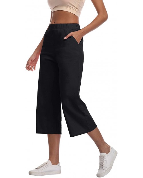 LIGHTBACK Womens Wide Leg Pants Culottes Cropped Casual Loose Elastic Waist Lounge Trousers at  Women’s Clothing store