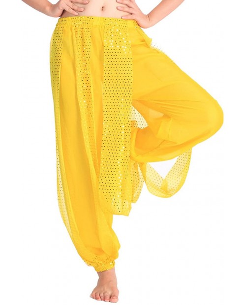 MUNAFIE Belly Dance Harem Pants Arabic Halloween Lantern Shiny Pants Fancy Pants US0-14 Yellow at  Women’s Clothing store