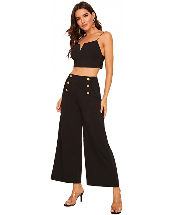 SweatyRocks Women's Classy High Waist Double Breasted Wide Leg Regular Fit Pants with Hide Zipper at Women’s Clothing store