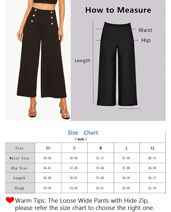 SweatyRocks Women's Classy High Waist Double Breasted Wide Leg Regular Fit Pants with Hide Zipper at Women’s Clothing store