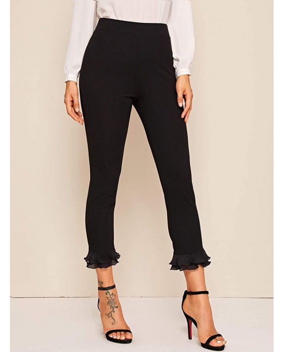 WDIRARA Women's Elastic Waist Ruffle Hem Solid Elegant Stretch Crop Pants at Women’s Clothing store