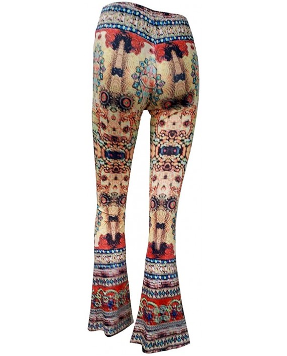 Women High Waisted Fit Flare Ethnic Paisley Floral Bell Bottoms Yoga Pants Flared Leggings at Women’s Clothing store