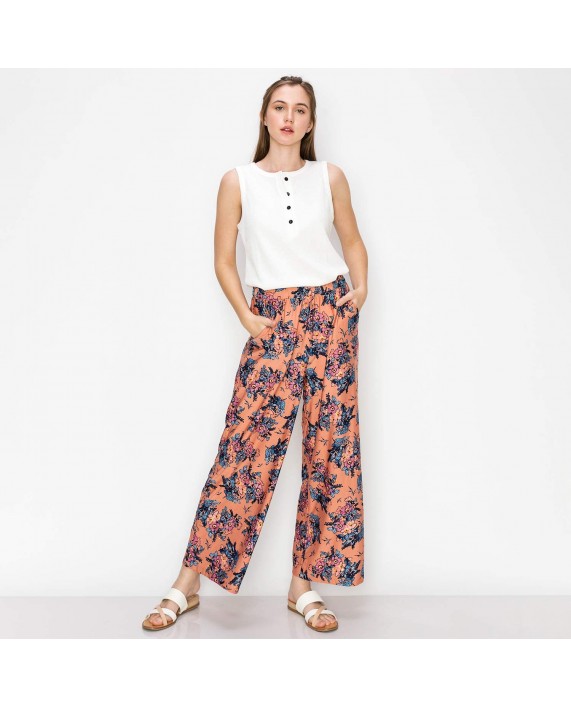 Women's Wide Leg Pants Palazzo Stylish Soft Loose Fit with Elastic Waist Side Pockets at Women’s Clothing store