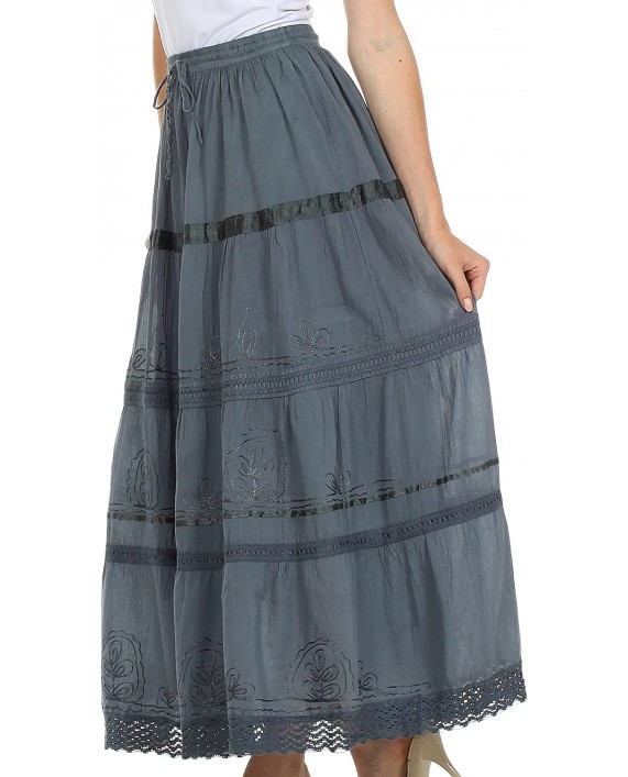 AA554 - Solid Embroidered Gypsy Bohemian Full Maxi Long Cotton Skirt - Gray One Size at Women’s Clothing store Long Plus Size Skirt