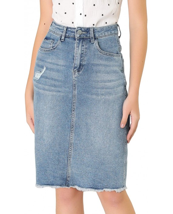 Allegra K Women's Basic Distressed High Waist Ripped Hem Washed Jeans Denim Skirt at Women's Jeans store