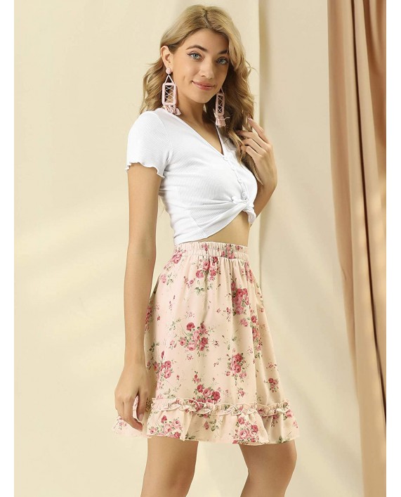 Allegra K Women's Casual Mini Skirt Summer Elastic Waisted Floral Ruffle Short Skirts