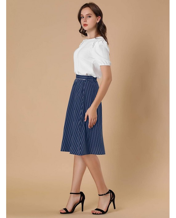 Allegra K Women's Elastic Waist Side Zipper Midi A-Line Vertical Striped Skirts at Women’s Clothing store