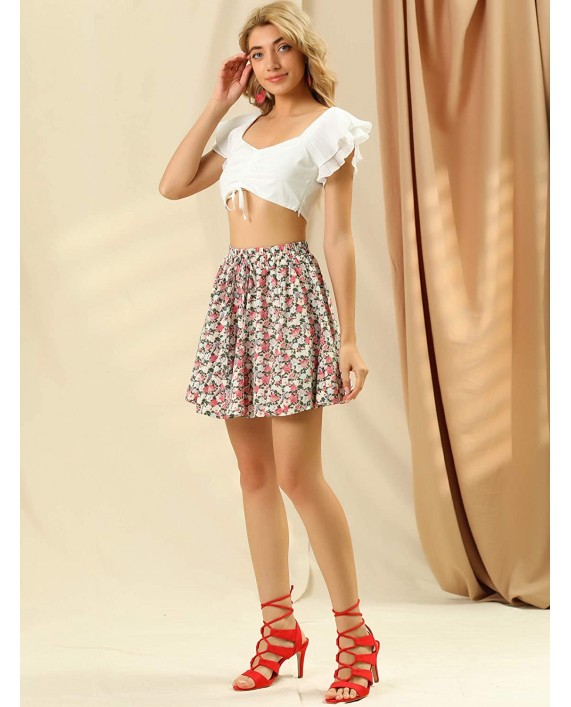 Allegra K Women's Floral Pleated Skirt Ruffle High Waist Summer Mini Skirt at Women’s Clothing store
