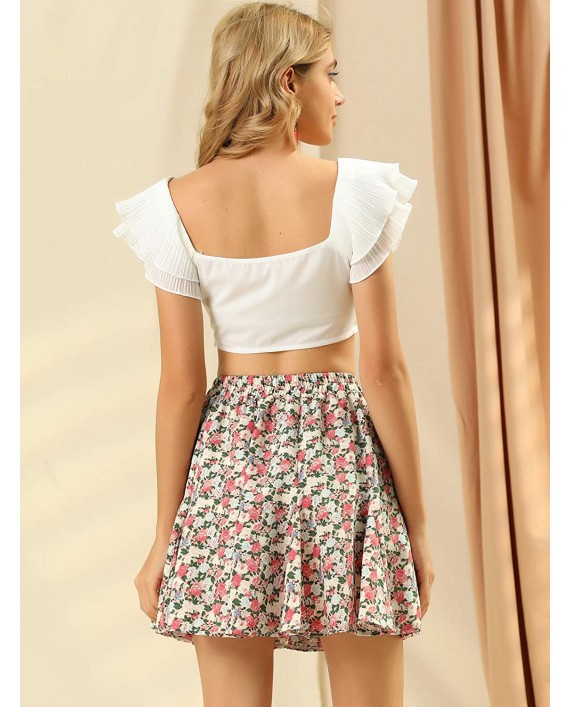 Allegra K Women's Floral Pleated Skirt Ruffle High Waist Summer Mini Skirt at Women’s Clothing store