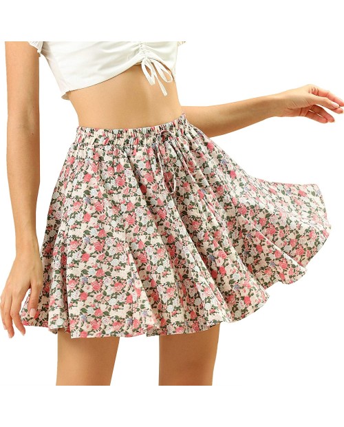Allegra K Women's Floral Pleated Skirt Ruffle High Waist Summer Mini Skirt at  Women’s Clothing store