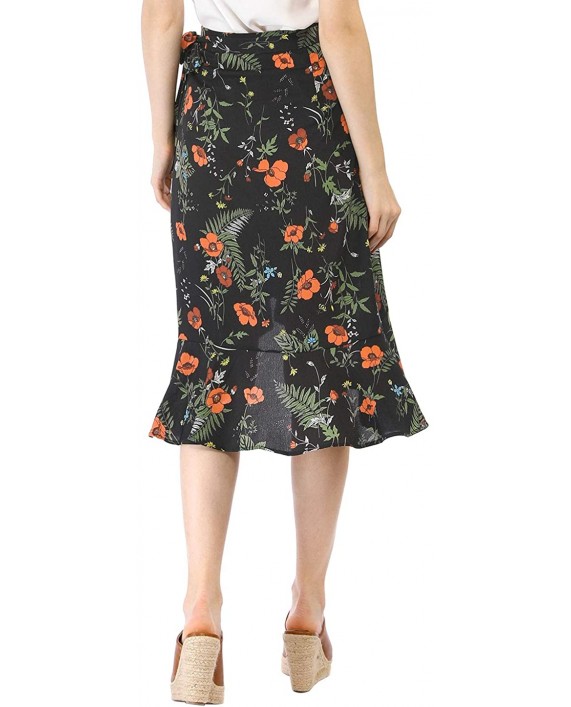 Allegra K Women's Floral Wrap Skirt Asymmetrical Ruffle Tie High Waist Summer Skirts at Women’s Clothing store