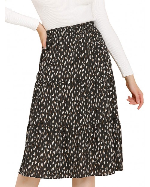 Allegra K Women's Midi Skirts Spring Summer Elastic Waist Casual Tiered Skirt at  Women’s Clothing store