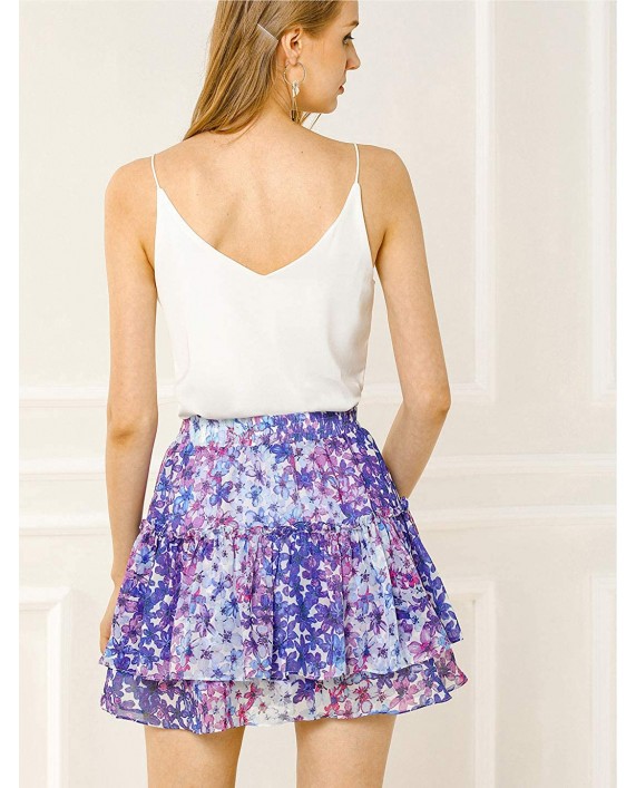 Allegra K Women's Mini Skirt Cute High Waisted Summer Floral Ruffle Short Skirts at Women’s Clothing store