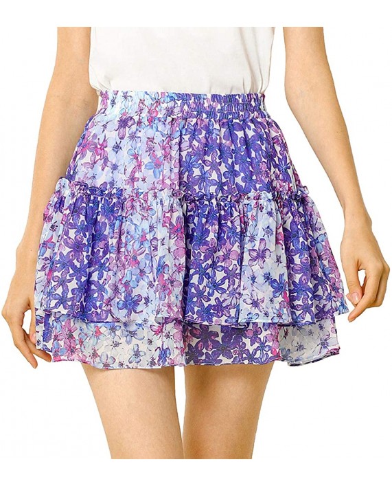 Allegra K Women's Mini Skirt Cute High Waisted Summer Floral Ruffle Short Skirts at Women’s Clothing store