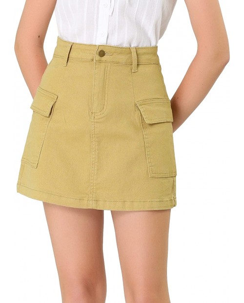 Allegra K Women's Mini Skirt Juniors Flap Pockets High Waist Cargo Short Denim Skirts at  Women’s Clothing store