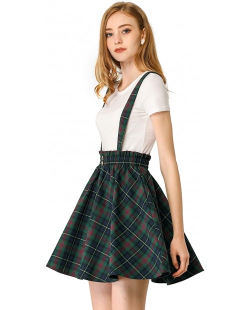 Allegra K Women's Plaid Pleated Mini Tartan Overall Skater Suspender Skirt at  Women’s Clothing store
