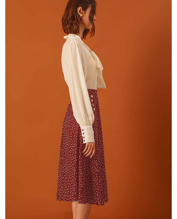 Allegra K Women's Retro Polka Dots Elastic Waist Vintage A-Line Midi Skirt at Women’s Clothing store
