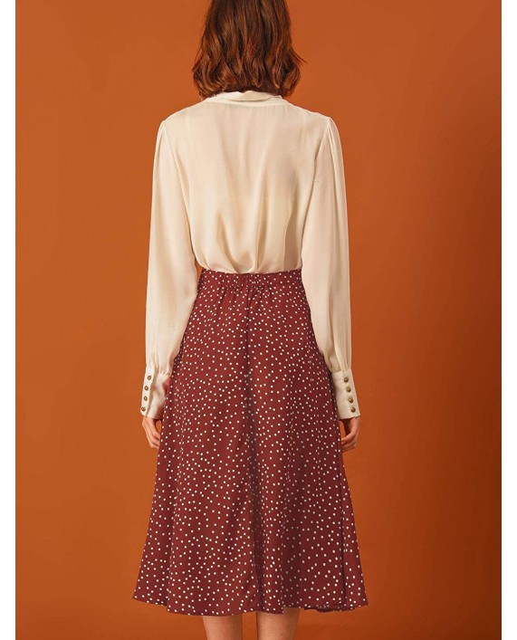 Allegra K Women's Retro Polka Dots Elastic Waist Vintage A-Line Midi Skirt at Women’s Clothing store