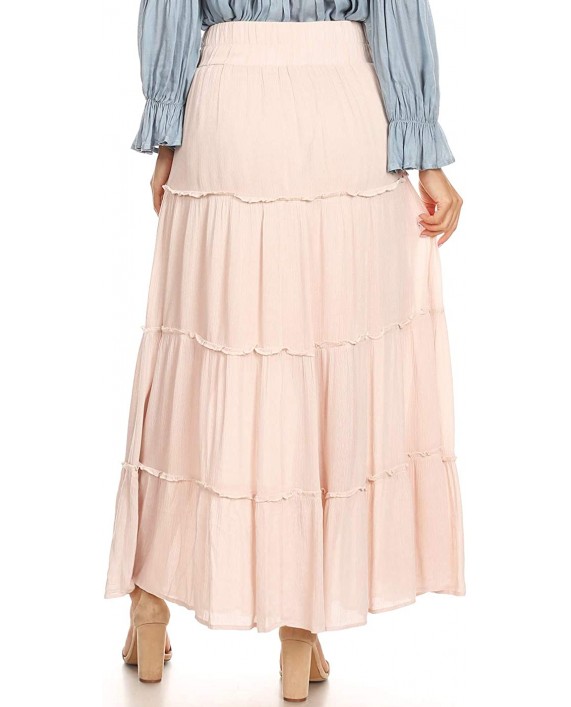 Anna-Kaci Womens Bohemian Gypsy Long Elastic Waist Maxi A-Line Tiered Skirt at Women’s Clothing store